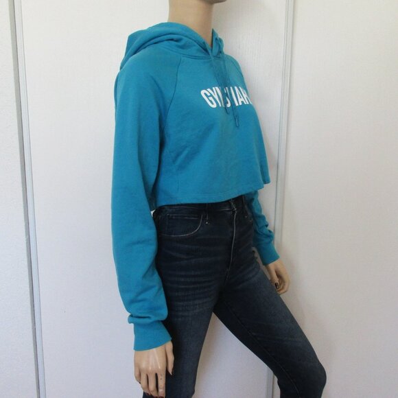 GYMSHARK Crop Sweatshirt Small Blue Pullover Hoodie - Picture 2 of 9